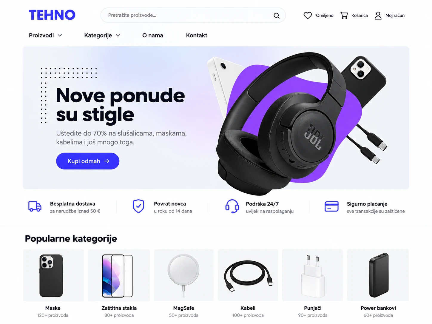 Primer modernog webshopa za elektroniku i dodatnu opremu
